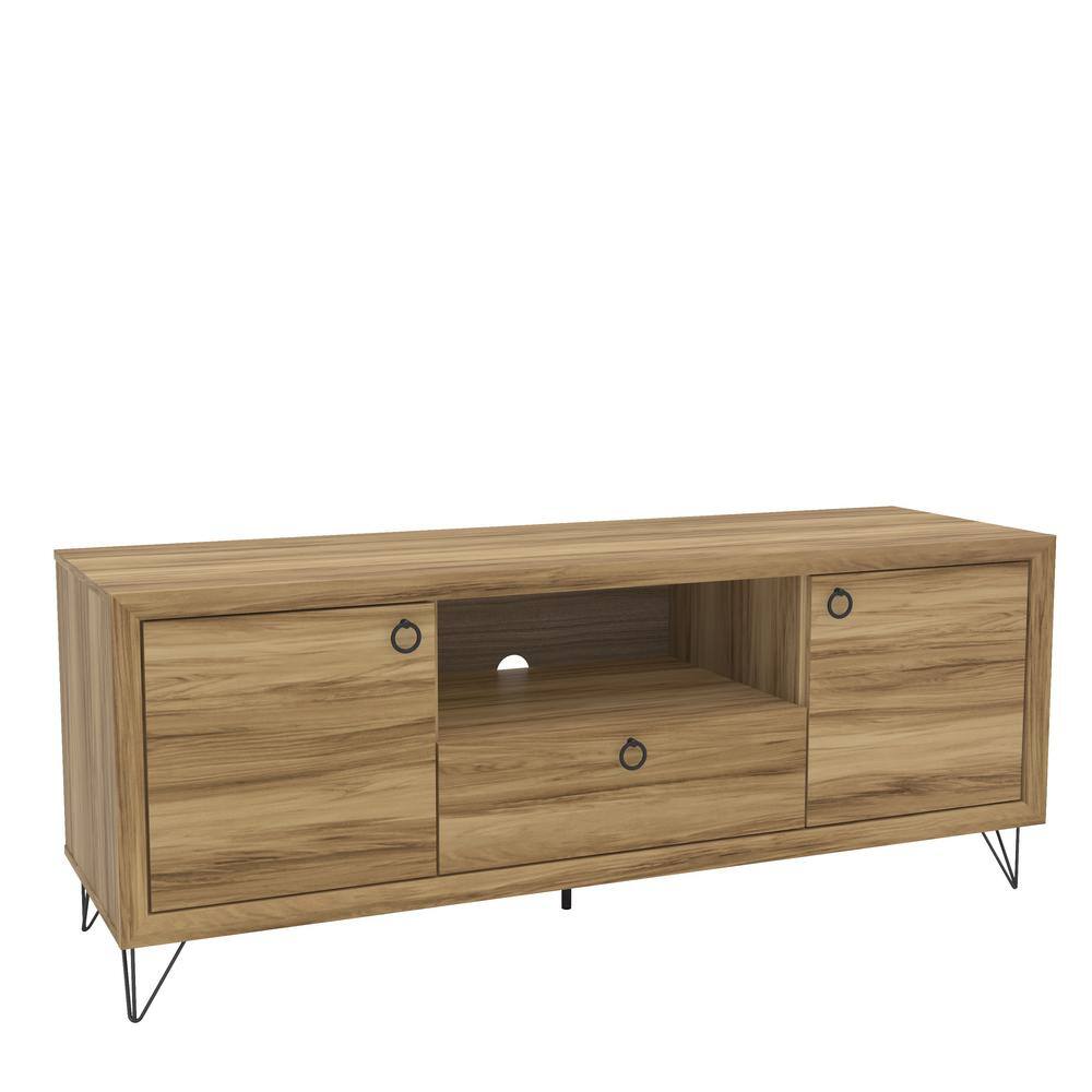 Oslo 59 in. Light Brown TV Stand with Drawer Fits TVs up to 65 in
