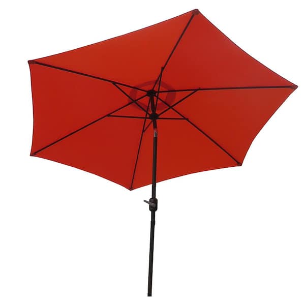 Siavonce Hexagonal 9 ft. 6 Ribs Outdoor Market Umbrella in Orange With Tilt for Garden, Picnic, Beach