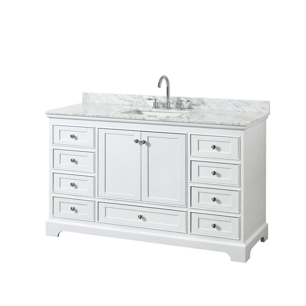 Deborah 60" White Bathroom Vanity with Carrara Marble Top