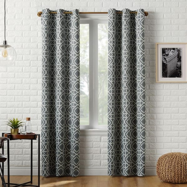 Sun Zero Barnett Trellis Gray Polyester 40 in. W x 63 in. L Grommet Blackout Curtain (Single Panel)