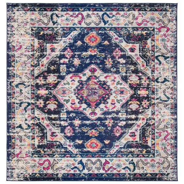 SAFAVIEH Madison Navy/Ivory 7 ft. x 7 ft. Geometric Border Floral