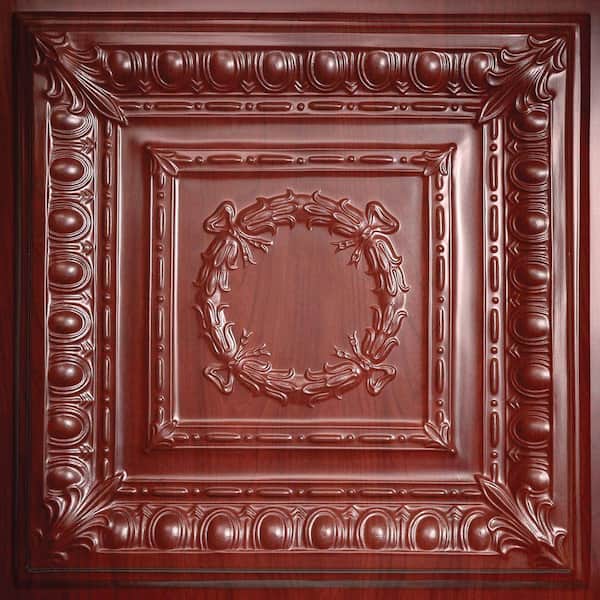 Ceilume Empire Faux Wood-Cherry 2 ft. x 2 ft. Lay-in or Glue-up Ceiling Panel (Case of 6)
