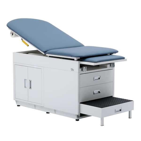 Vivacomfort 500 lbs. Capacity Steel Grande Underneath Cabinet Adjustable Back Exam Table with Step Stool and Drawers, Blue