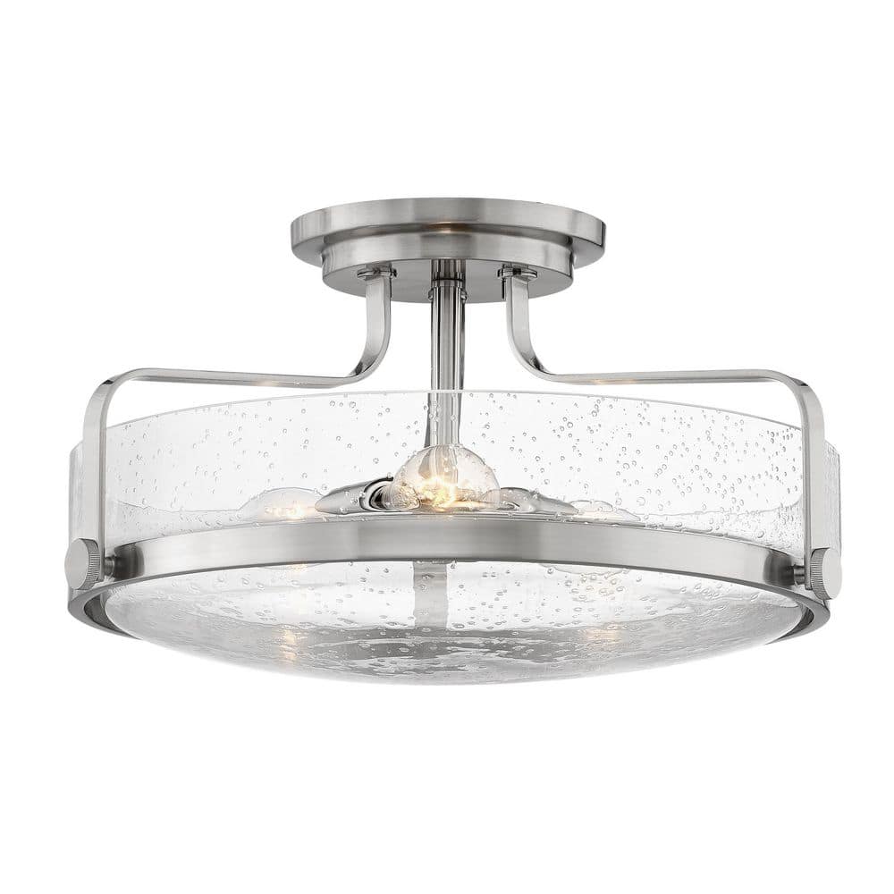 Harper Brushed Nickel Clear Seedy Glass 3-Light Semi-Flush Mount