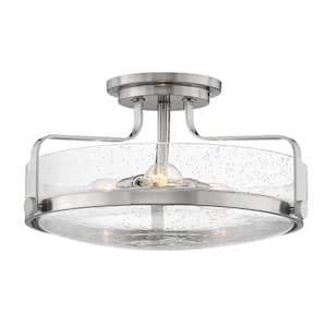 Hinkley Harper Large Semi-Flush Ceiling Light, Brushed Nickel + Clear Seedy Glass