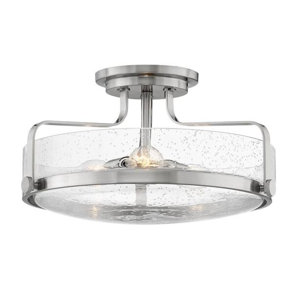HINKLEY - Hinkley Harper Large Semi-Flush Ceiling Light, Brushed Nickel + Clear Seedy Glass