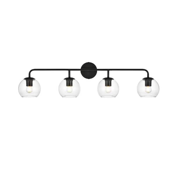 Unbranded Simply Living 37 in. 4-Light Modern Black Vanity Light with Clear Round Shade