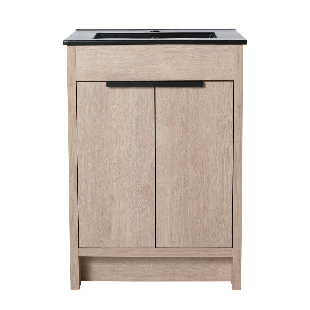 24 in. W x 18.3 in. D x 34.3 in. H Freestanding Bath Vanity in Plain Light Oak with Black Ceramic Top price history on PriceWatchPro