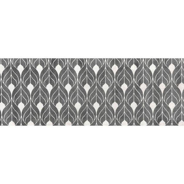Tulle 2.29 ft x 6.25 ft Gray and White Geometric Runner Rug