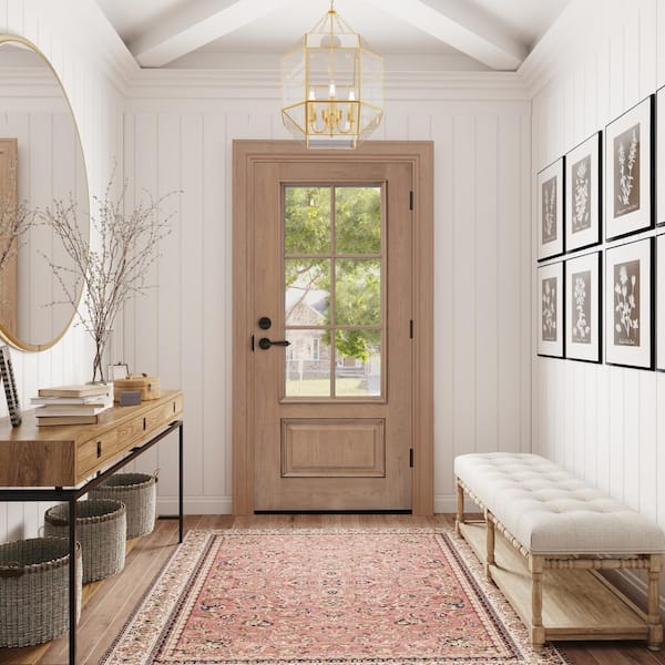 36 in. x 80 in. 1-Panel Left Hand Inswing 6-Lite Clear Warm Toffee Fiberglass Prehung Front Door with Brickmould