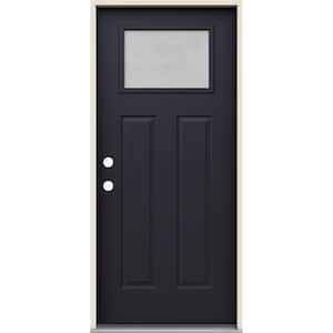 36 in. x 80 in. Right-Hand Craftsman Micro-Granite Frosted Glass Black Steel Prehung Front Door