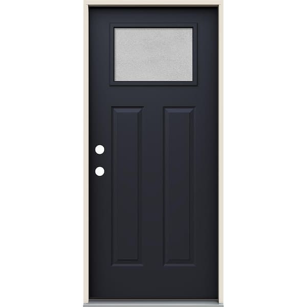 JELD-WEN 36 in. x 80 in. Right-Hand Craftsman Micro-Granite Frosted Glass Black Steel Prehung Front Door
