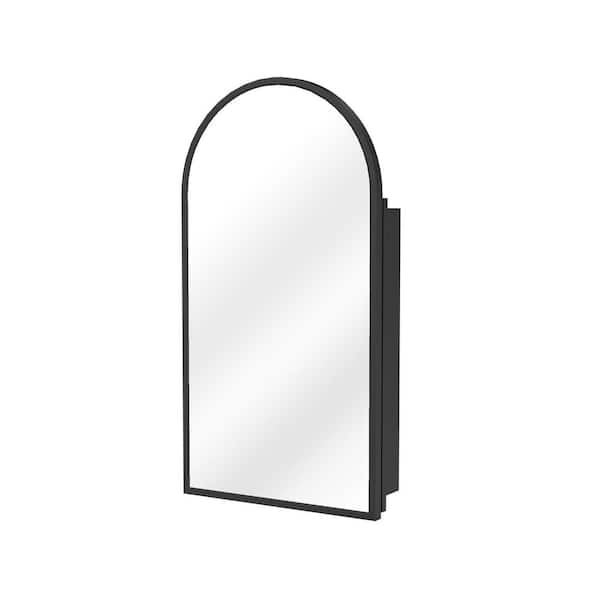 16 in. W x 30 in. H Medium Arched Black Aluminum Alloy Framed Recessed/Surface Mount Medicine Cabinet with Mirror