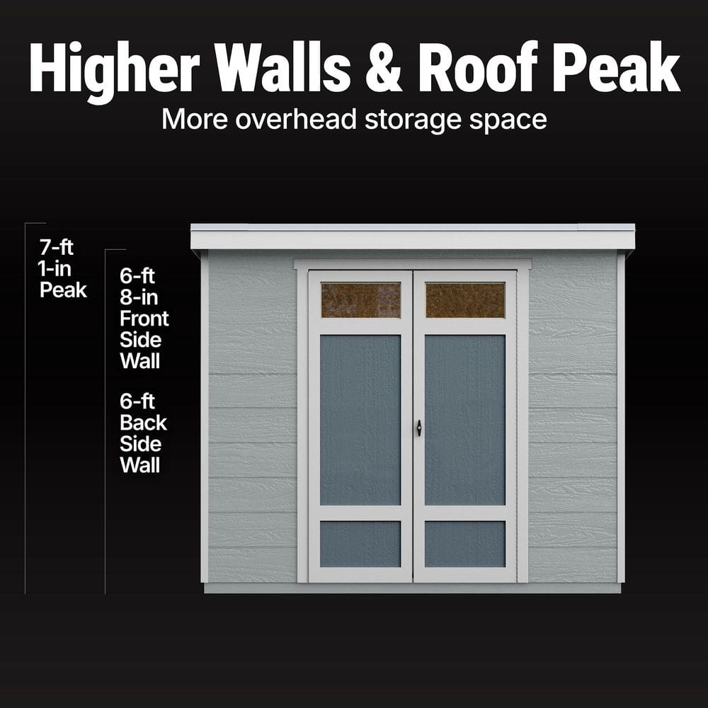 Highland 6' x 8' Beige Wooden Storage Shed with Windows