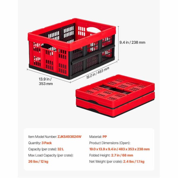 SKYSHALO Plastic Collapsible Storage Bins, 8 Gal. Capacity, 3