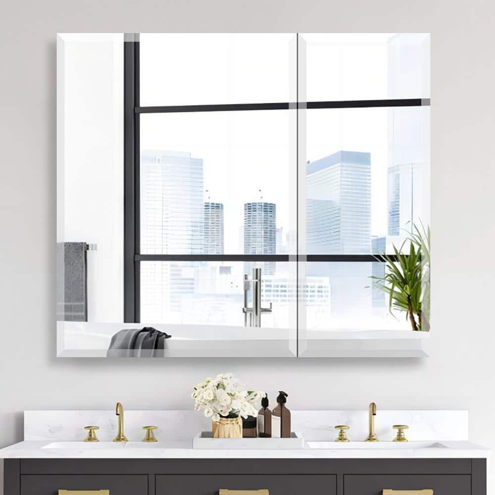 30 in. W x 26 in. H Large Rectangular Silver Aluminum Recessed or Surface Mount Medicine Cabinet with Mirror price history on PriceWatchPro
