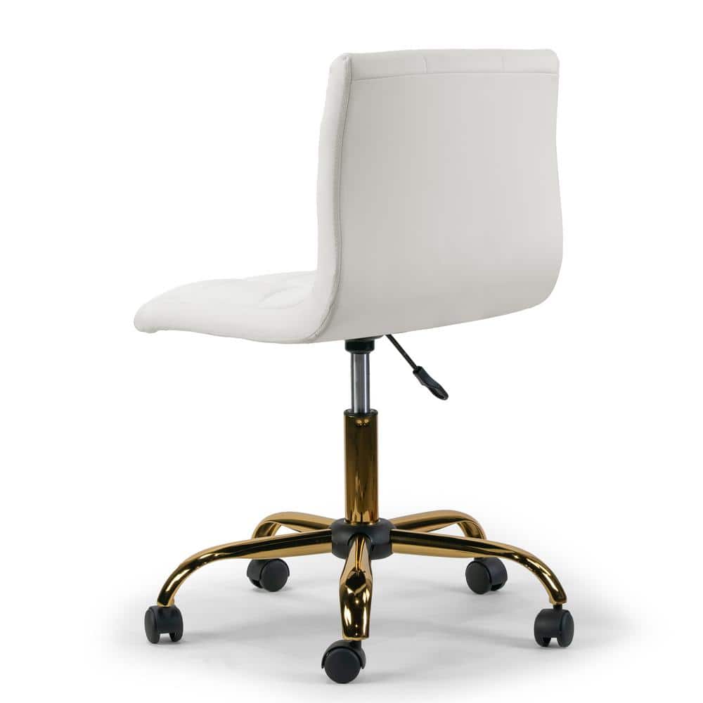White Faux Leather Armless Task Chair with Metal Base