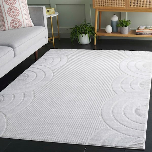 Saylor 8 ft. x 10 ft. Ivory Solid Striped Swirl Area Rug