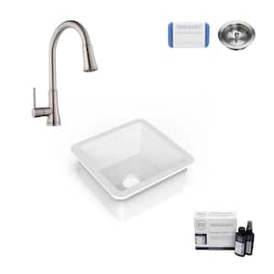 Amplify Undermount Fireclay 18.1 in. Single Bowl Bar Prep Sink with Pfister Pfirst Faucet and Drain