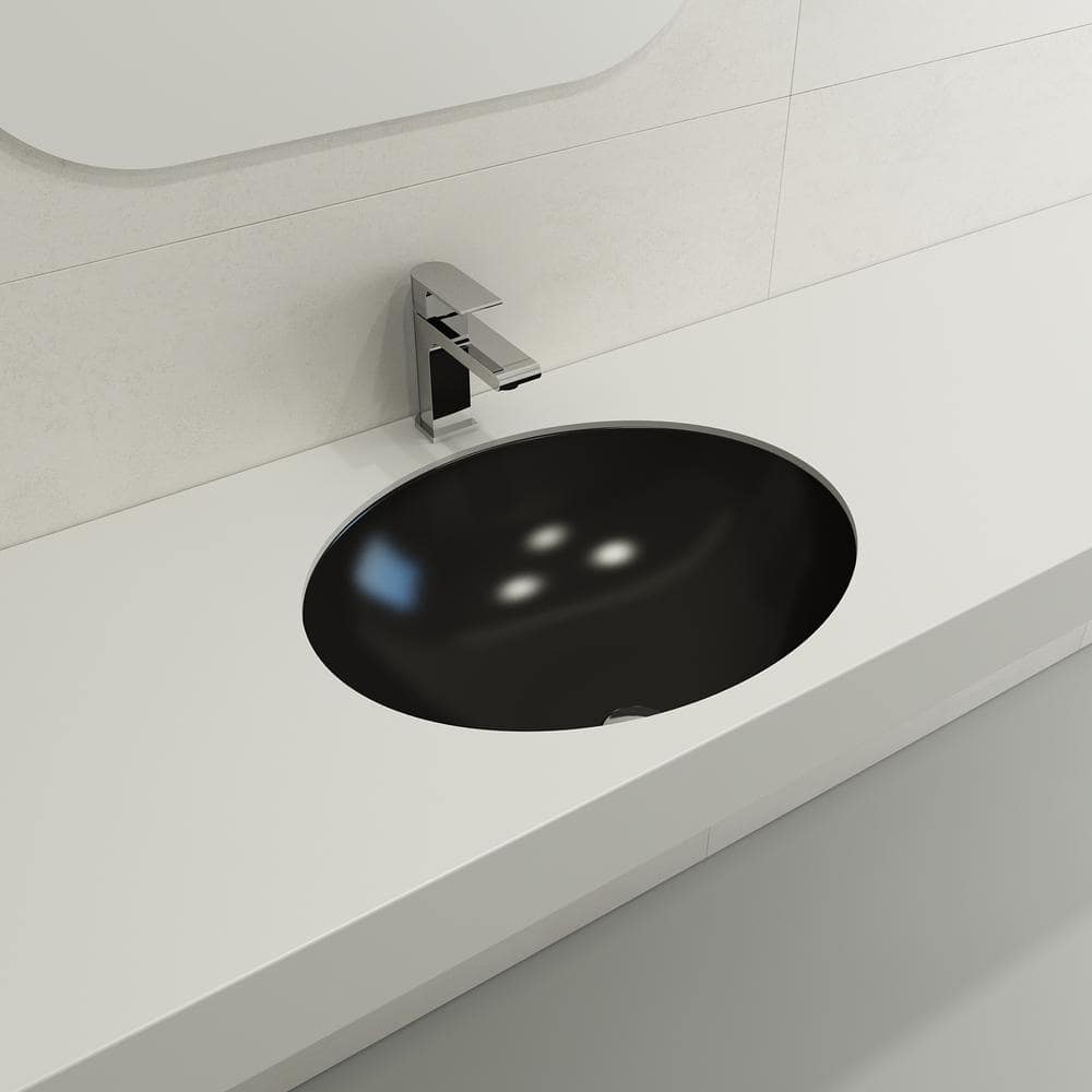 Matte Black Ceramic Round Undermount Bathroom Sink with Overflow