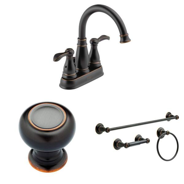 Porter Oil Rubbed Bronze Bath Set: 4 in. Faucet, 3-Piece Hardware Set and 1-1/8 in. Knobs (4-Pack)