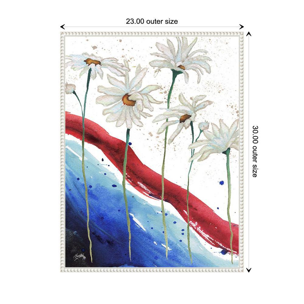 Patriotic Floral Anemones Canvas Wall Art in White Frame