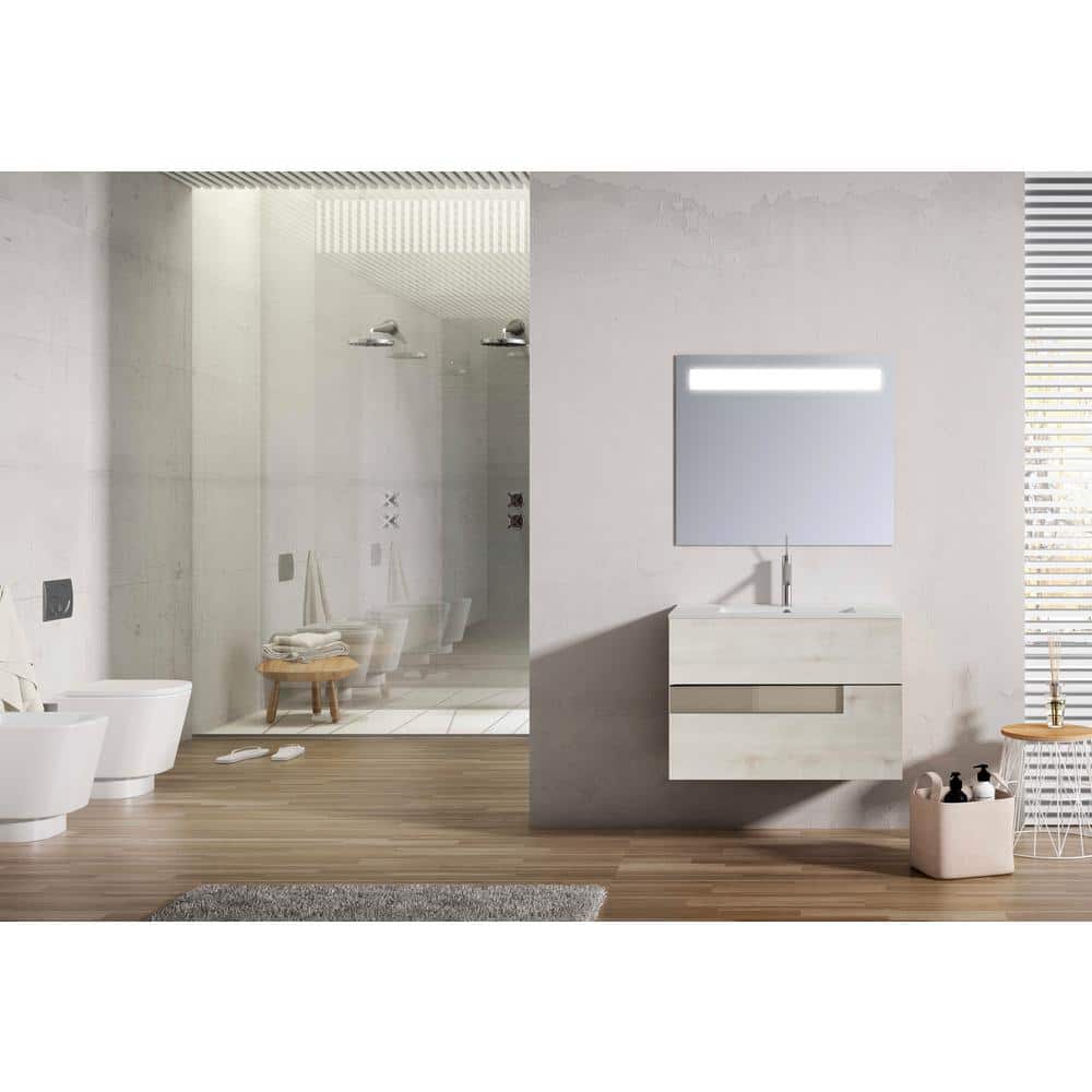 32" Abedul Espresso Modern Wall-Mount Vanity with Ceramic Sink