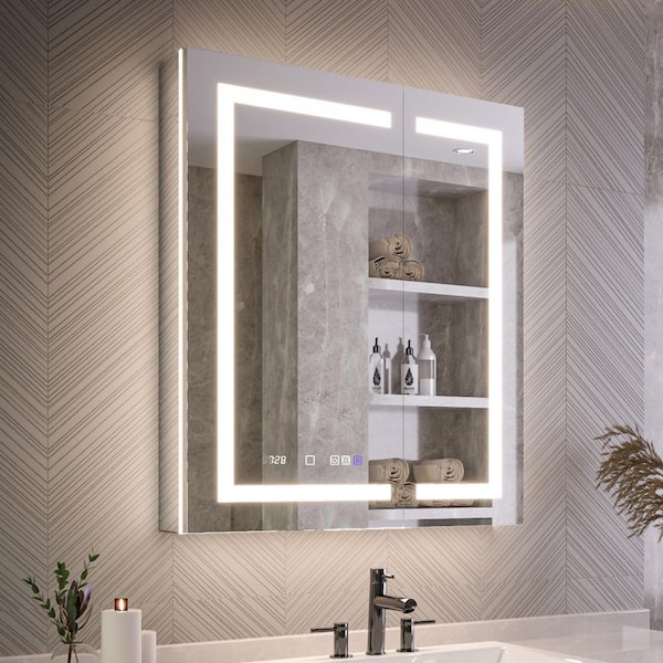 Cesicia Dimmable LED 30 in. W x 36 in. H Rectangular Aluminum Medicine Cabinet with Mirror and Double Door