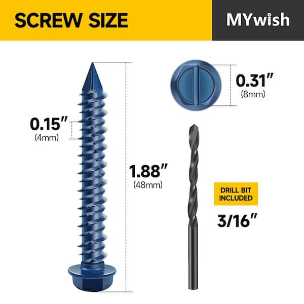 1/4 in. x 1-3/4 in. Carbon Steel Slotted Hex Head Concrete Screws, Blue Corrosion-Resistant Coating (30-Pack)
