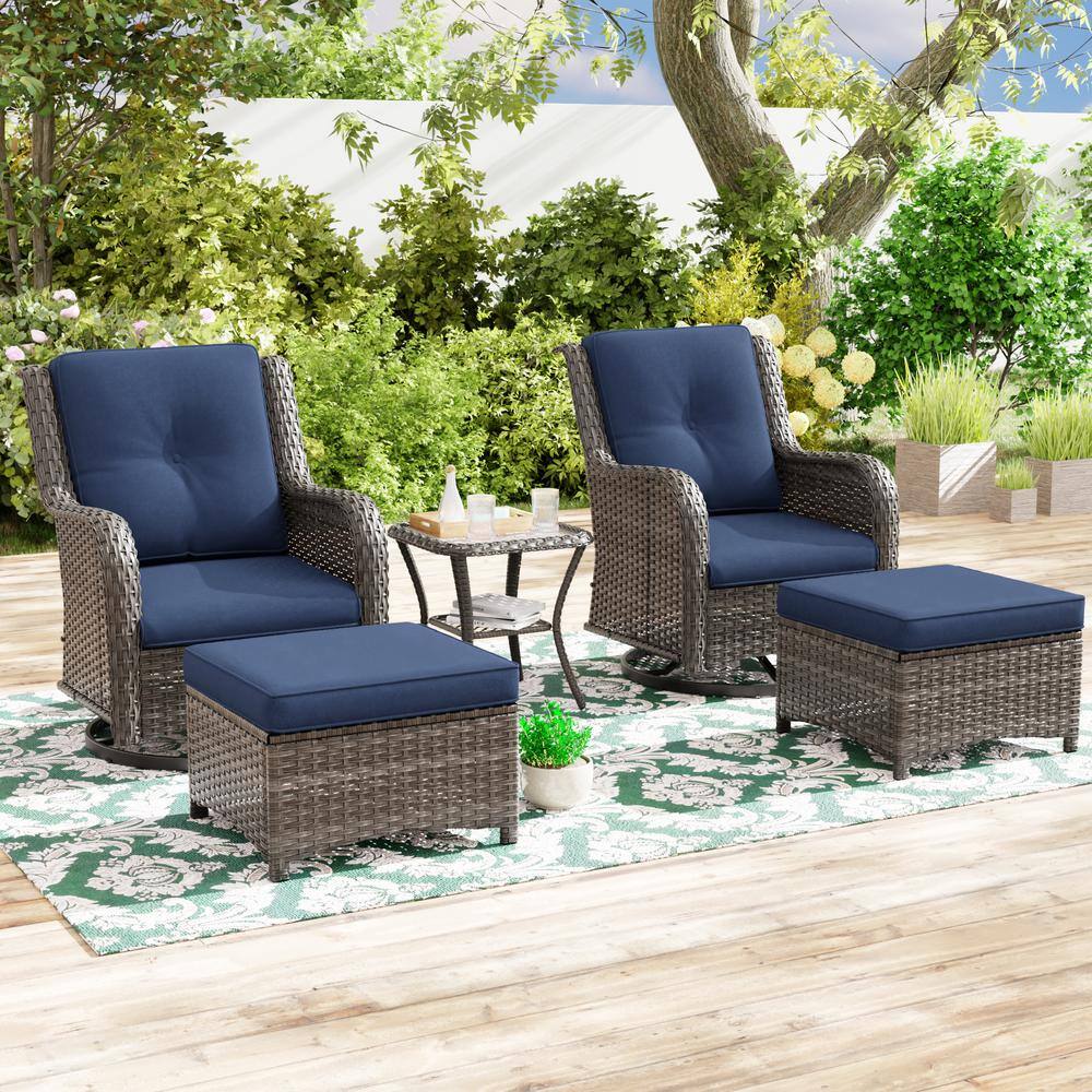 JOYSIDE 5-Piece Wicker Patio Outdoor Conversation Rocking