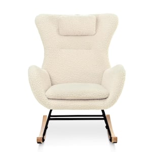 Beige Fabric Padded Seat Rocking Chair with Armrests