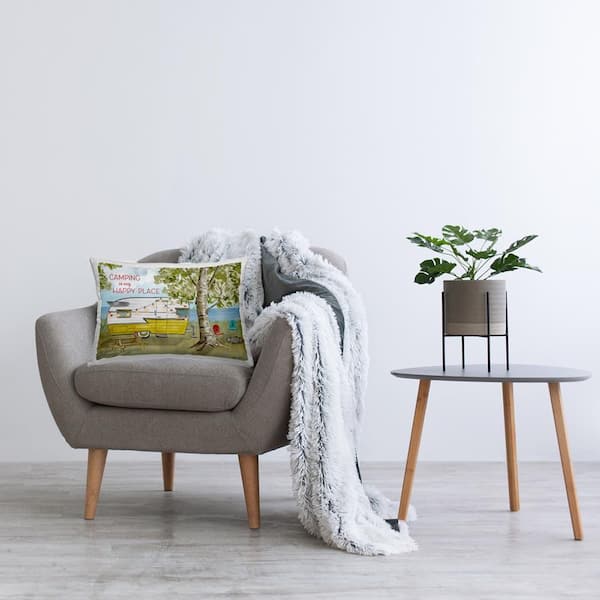 Stupell Industries Camping is Happy Place Multi-Color Print Polyester 14 in. x 20 in. Throw Pillow