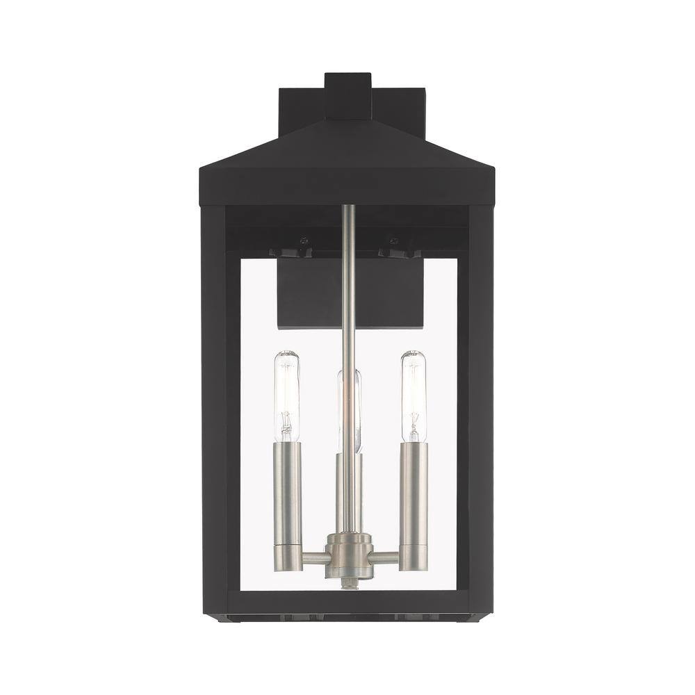 Elegant Black Lantern Outdoor Wall Light with Clear Glass Panels