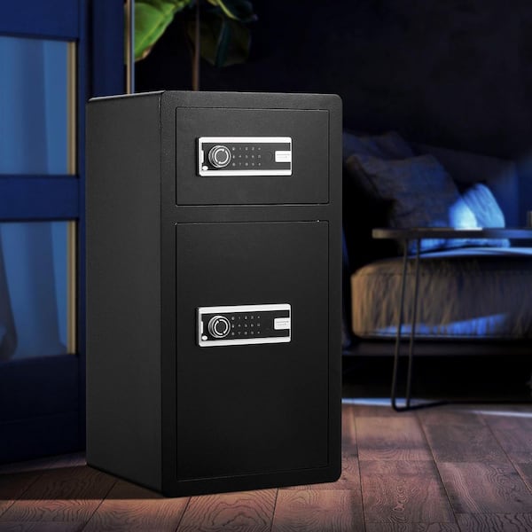 Double Doors 5.5 cu. ft. Iron Safe Box with Key Lock & Password, Safe Lock Box with Fireproof Bag, Key Rack, LED Light