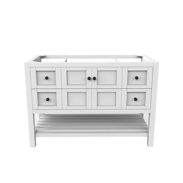 castellousa Alicia 47.25 in. W x 21.75 in. D x 32.75 in. H Bath Vanity Cabinet without Top in Matte White with Black Knobs