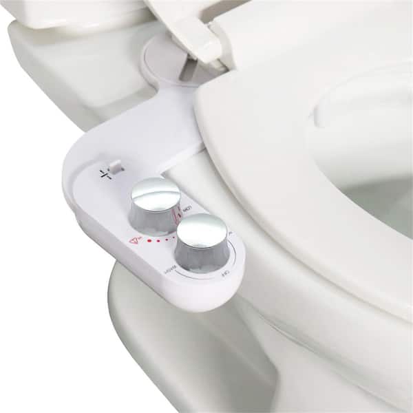 Ultra-Thin Single Nozzle Non-Electric Hot and Cold Bidet Sprayer Bidet Attachment System in White with Self-Cleaning
