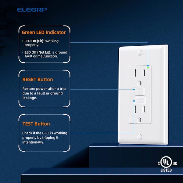 GFCI Outlet Self-Test, 15 Amp 125V Tamper Resistant Duplex wall outlet, with Glossy Wall Plate, UL Listed, White 10PC