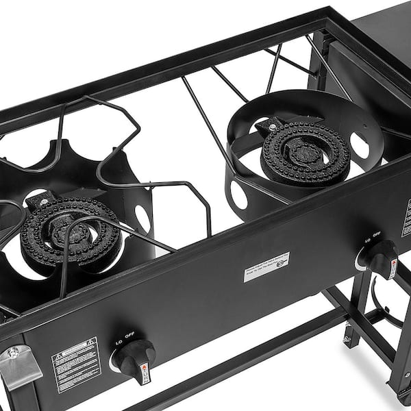Xtremepowerus 95534-H2 45 in. Portable Outdoor Gas Propane Double Burner Grill BBQ Station in Black w/ Flat Top Griddle & Foldable Side Shelves