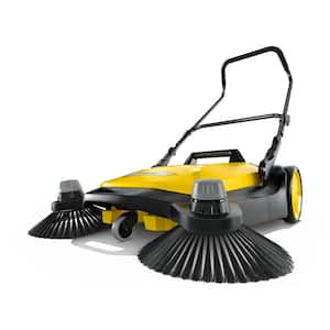 S 6 Twin Outdoor Hand Push Walk-Behind Floor Sweeper - 10 Gal. Capacity