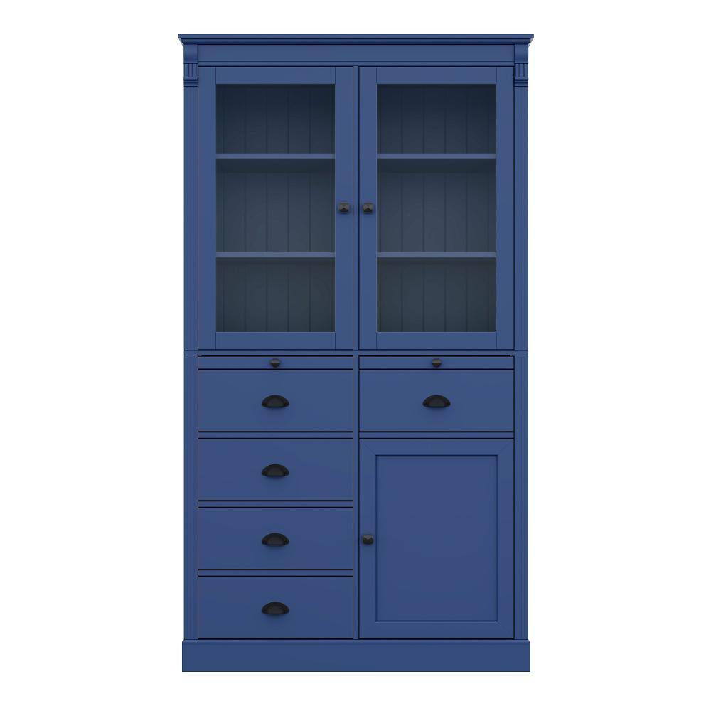 72" Kitchen Pantry Storage Cabinet with Drawers, Serving Trays and Door Shelves in Blue