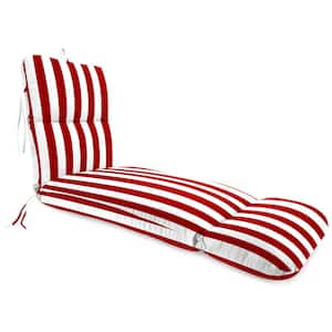 22 in. x 74 in. Cabana Red Stripe Rectangular Knife Edge Outdoor Chaise Lounge Cushion with Ties and Hanger Loop