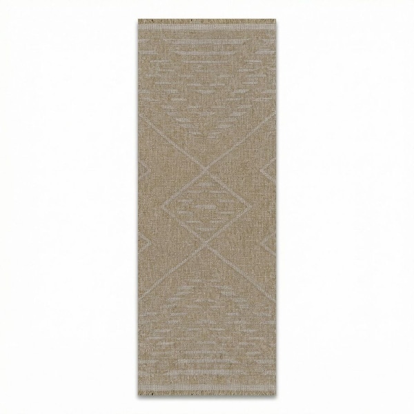 Naturalistic Rattan Natural 3 ft. x 10 ft. Casual Flatwoven Geometric Polypropylene Runner Indoor/Outdoor Area Rug