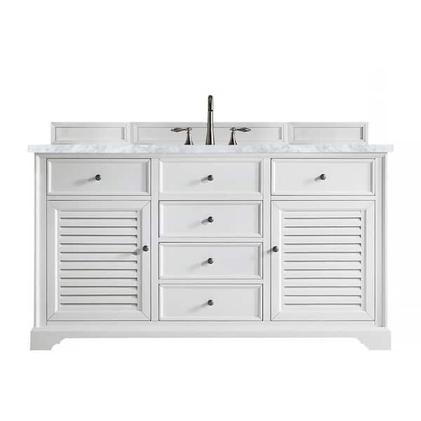 James Martin Vanities Savannah 60 in. W x 23.5 in.D x 34.3 in.H Single Vanity in Bright White with Quartz Top in Eternal Jasmine Pearl