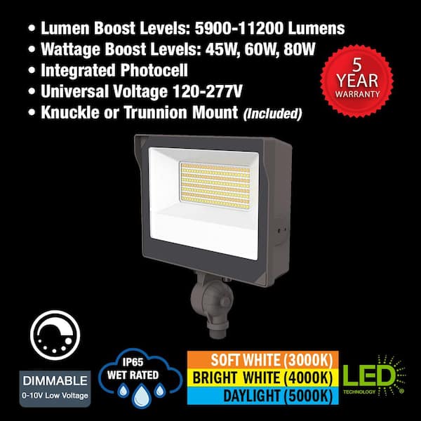 250-Watt Equivalent Bronze Integrated LED Flood Light Adjustable 5900-11200 Lumens and CCT with Photocell