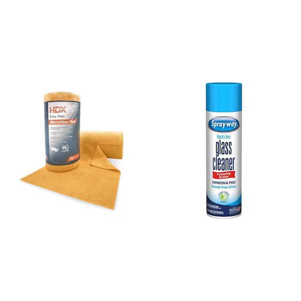 Easy-Tear 12 in. x 12 in. Microfiber Cloth Roll (50-Count) and 23 oz. Glass Cleaner