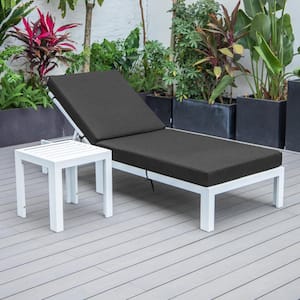 Chelsea Modern White Aluminum Outdoor Patio Chaise Lounge Chair with Side Table and Black Cushions
