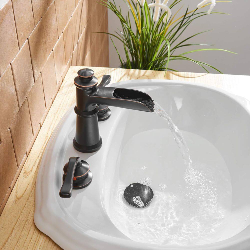 Oil-Rubbed Bronze 8" Waterfall Widespread Bathroom Faucet