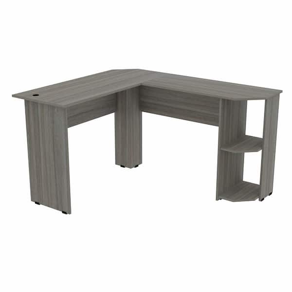 Inval 47.2 in. W L-Shaped Smoke Oak Computer Desk with 2-Shelves