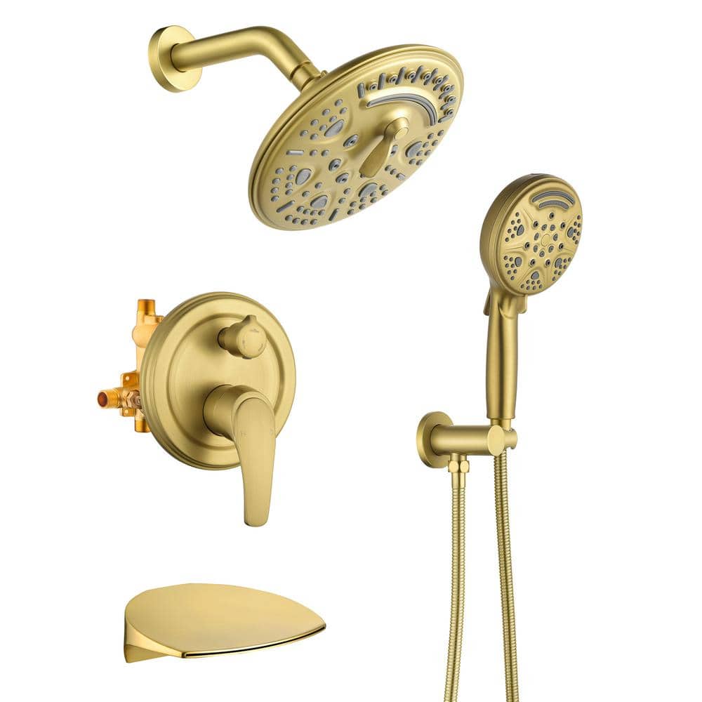 9-Spray 8 in. Dual Shower Head Wall Mount Fixed and Handheld Shower Head 2.5 GPM in Brushed Gold price history on PriceWatchPro