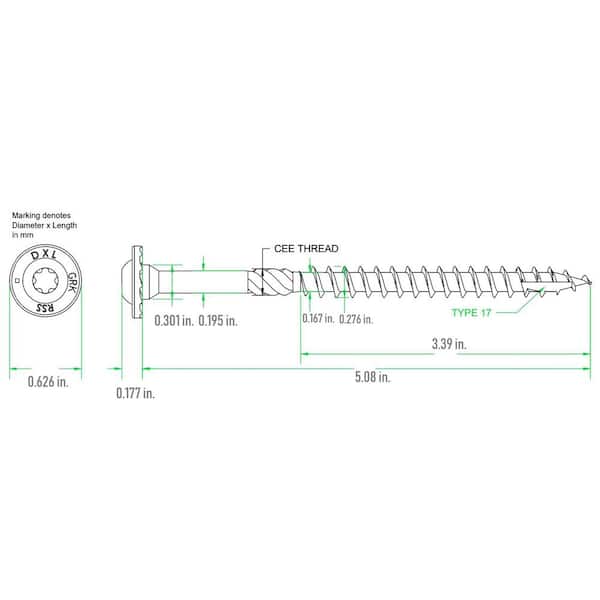 5/16 in. x 5 -1/8 in. RSS Star Drive Washer Head Alternative Lag Screw